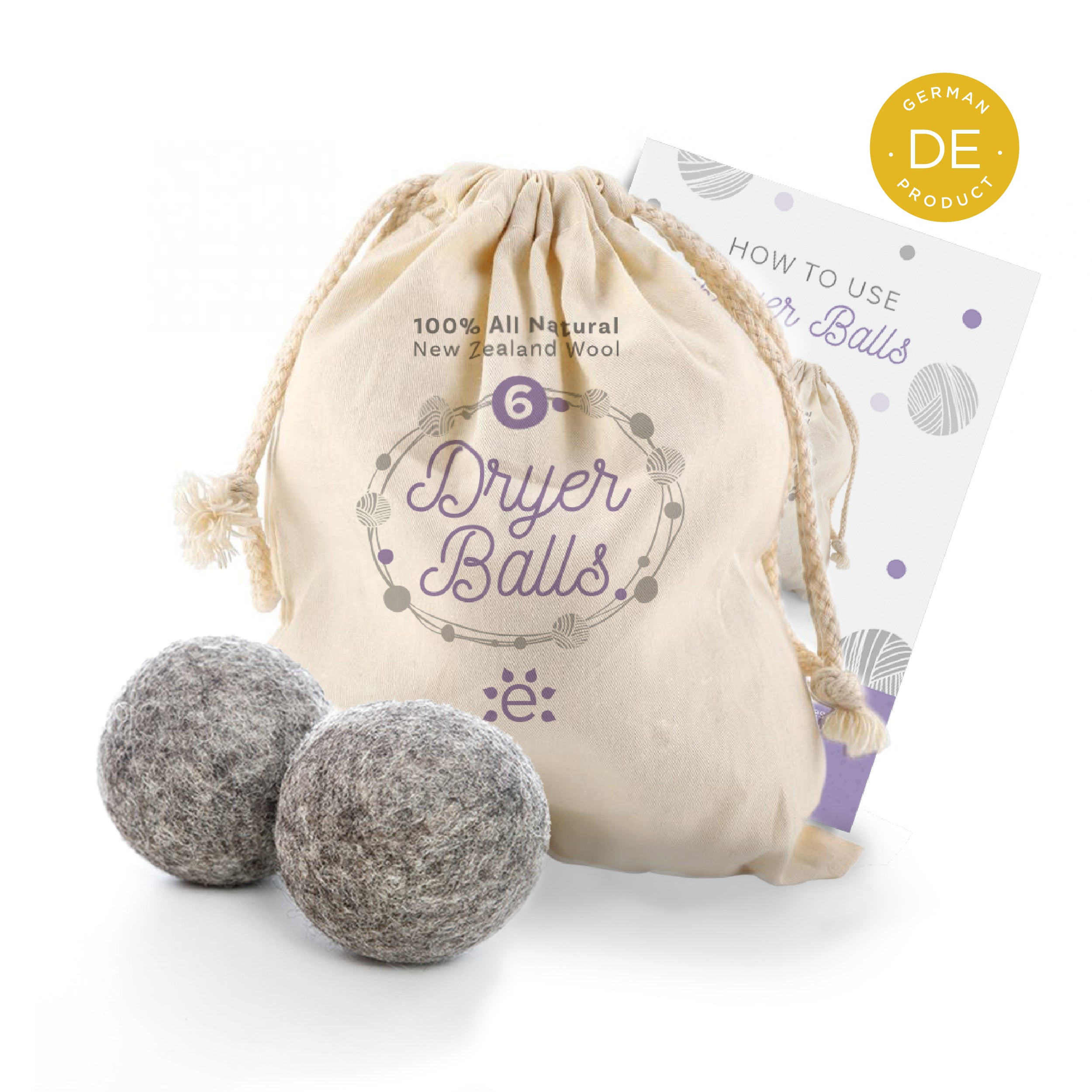 Wool Dryer Balls with Leaflet (Pack of 6) - GERMAN