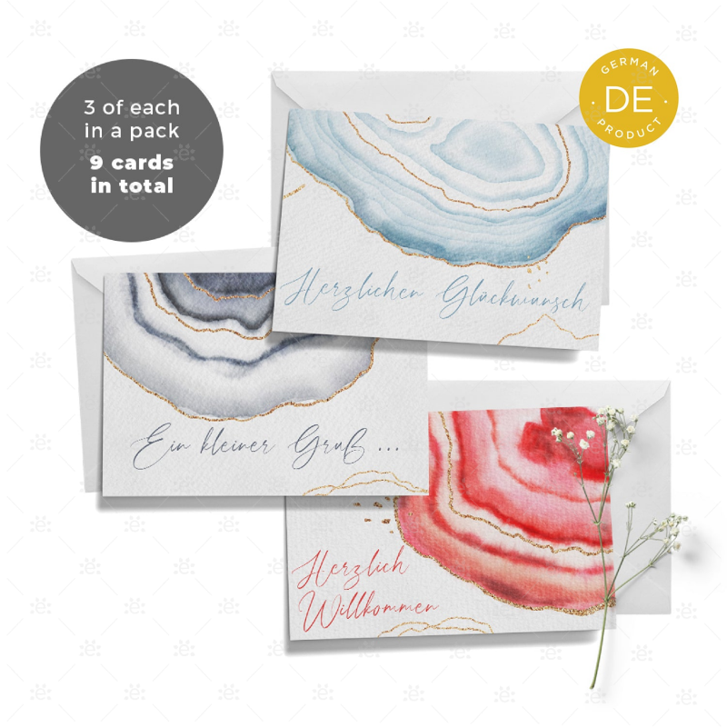 Gemstone Card Set - Congrats / Just To Say Welcome (Set Of 9 Cards 3 Each) German Gift Cards