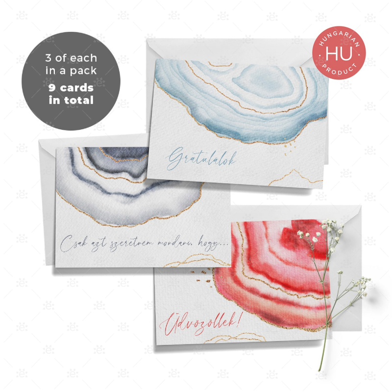 Gemstone Card Set - Congrats / Just To Say Welcome (Set Of 9 Cards 3 Each) Hungarian Gift Cards