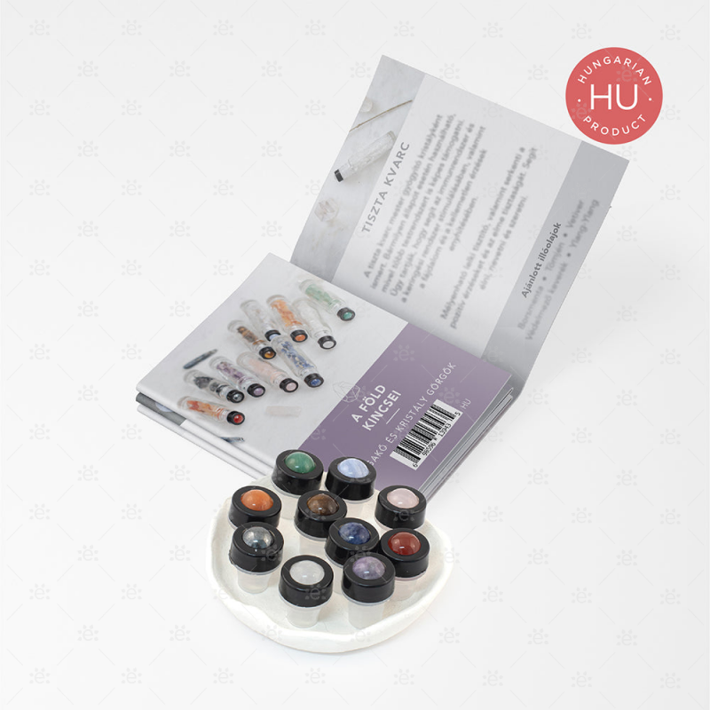 Luxury Gemstone & Crystal Rollerballs With 11 Instructional Cards (10 Roller Pack) - Hungarian