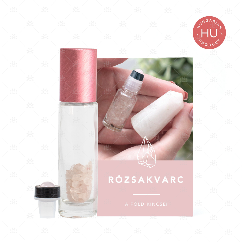 Rose Quartz Gemstone Roller Bottle Set - Hungarian Glass