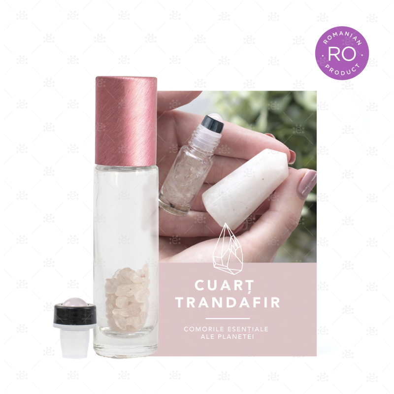 Rose Quartz Gemstone Roller Bottle Set - Romanian Glass