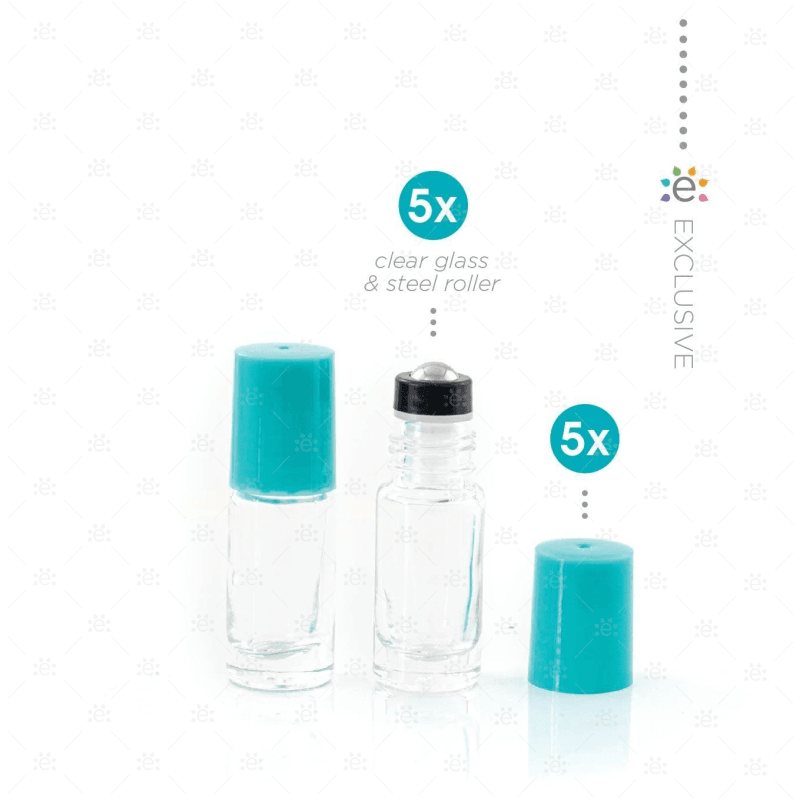 5Ml Clear Glass Roller Bottle With Mermaid Tail (Teal) Lid & Premium Stainless Steel Rollerball - 5