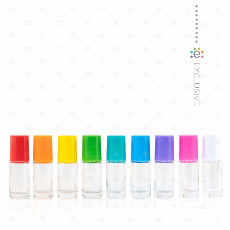 5Ml Clear Roller Bottles With Eos Signature Multi-Coloured Plastic Caps In A Travel Case (Set Of 9