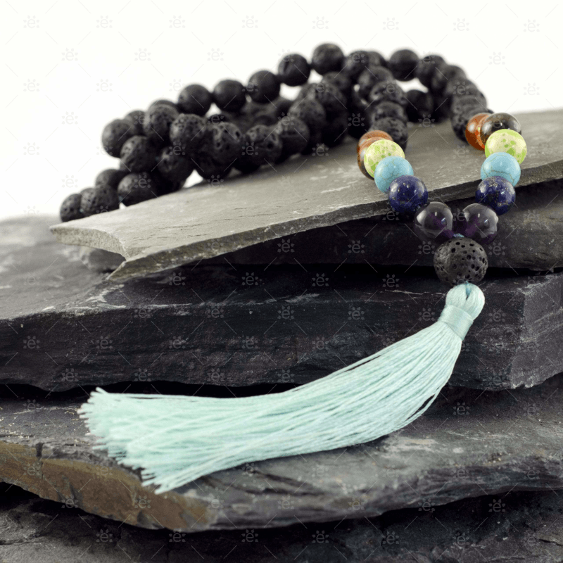 Manita : Turquoise Lava & Gemstone Tassel Diffuser Necklace
